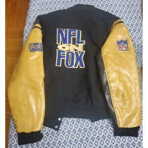 NFL ON FOX Game Sportswear Made In USA Size M Jacket Wool Leather Black Gold VTG